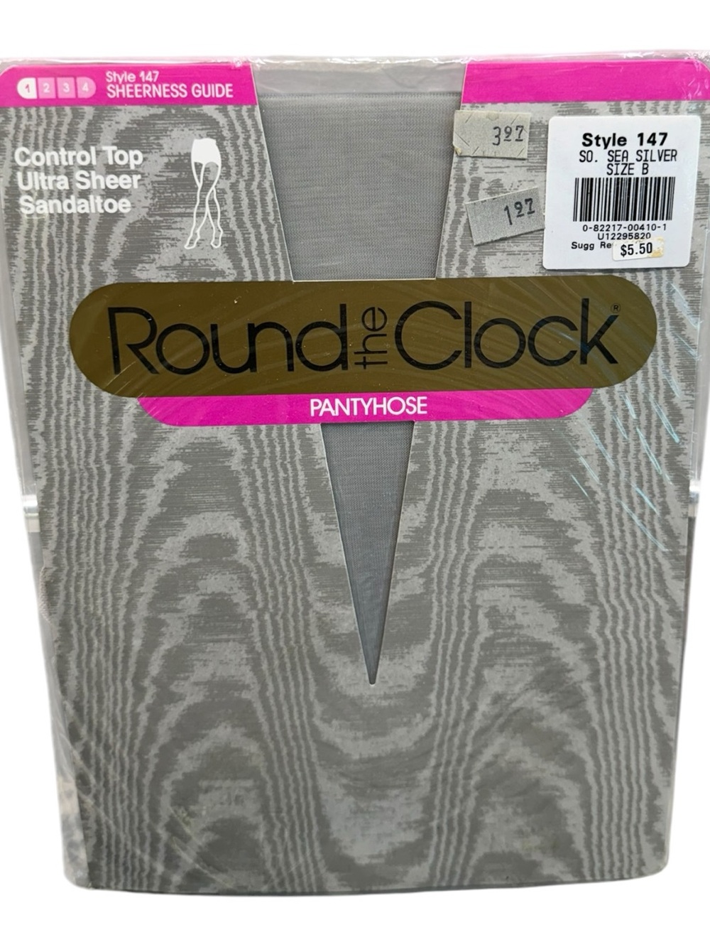 Round The Clock Control Top Ultra Sheer Pantyhose Sz B Sea Silver 147